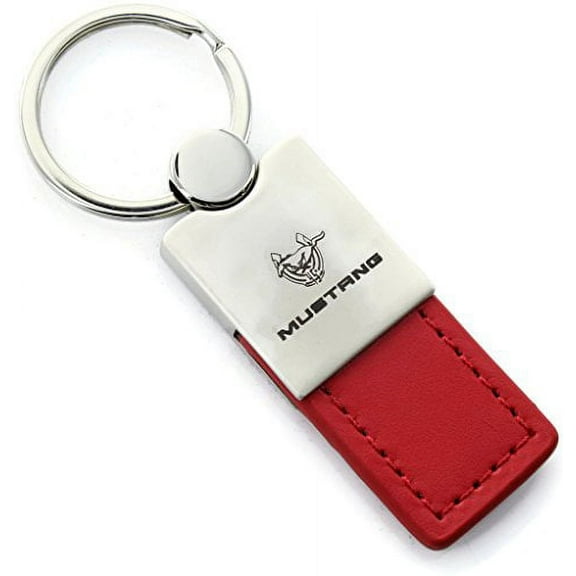 Ford Mustang 45th Anniversary Keychain & Keyring - Duo Premium Red Leather
