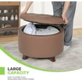 thumbnail image 5 of YYEAN Round Ottoman with Storage, PU Leather Footstool with Legs, Small Foot Rest Ottoman for Bedroom, Living Room, Decorative Home Furniture-24.5"D x 24.5"W x 17"H-Brown, 5 of 9