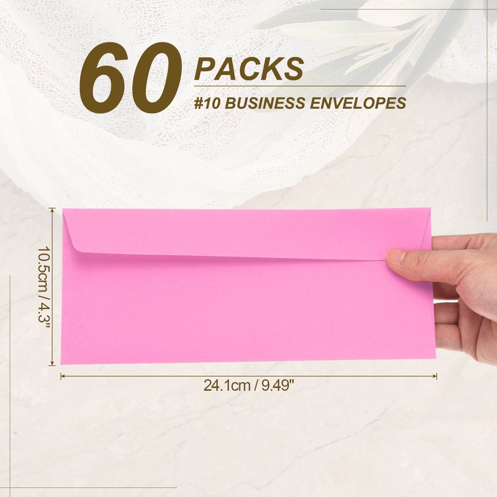 Uxcell 60 Pack Rose #10 Business Envelopes, Colored Self Seal Letter Size