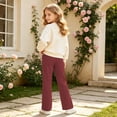 thumbnail image 6 of Plebaso Girls Slim Flare Pants High Elastic Waist Casual Trousers Plain Comfy Bell Bottom Pants with Pockets, 6 of 7