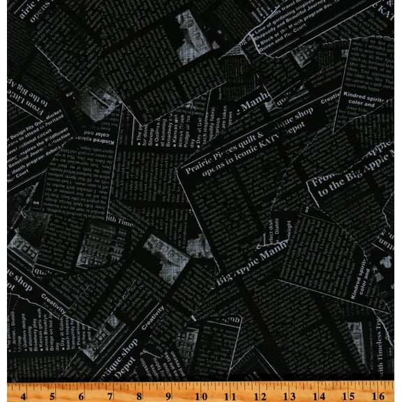 Cotton Newspaper Print Newsprint Headlines Black Cotton Fabric Print by the Yard (JT-CD1681-BLACK)