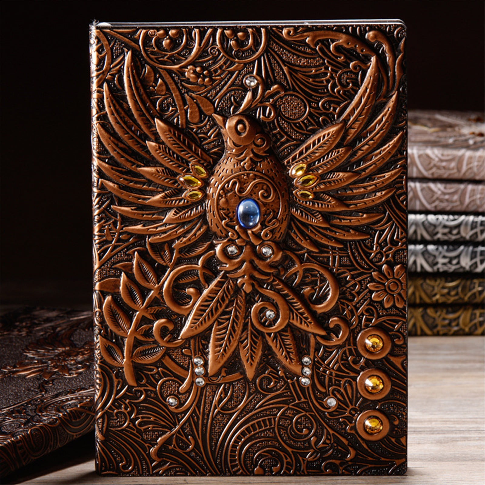 Clearance a notebook under $6,A5 (5.5" X 8.3") Embossed Journals Vintage Notebook Retro Leather Bronze Diary 100 Sheets Paper Hardcover Travel Notepad For Writing Sketchbook Collection Gift Dec
