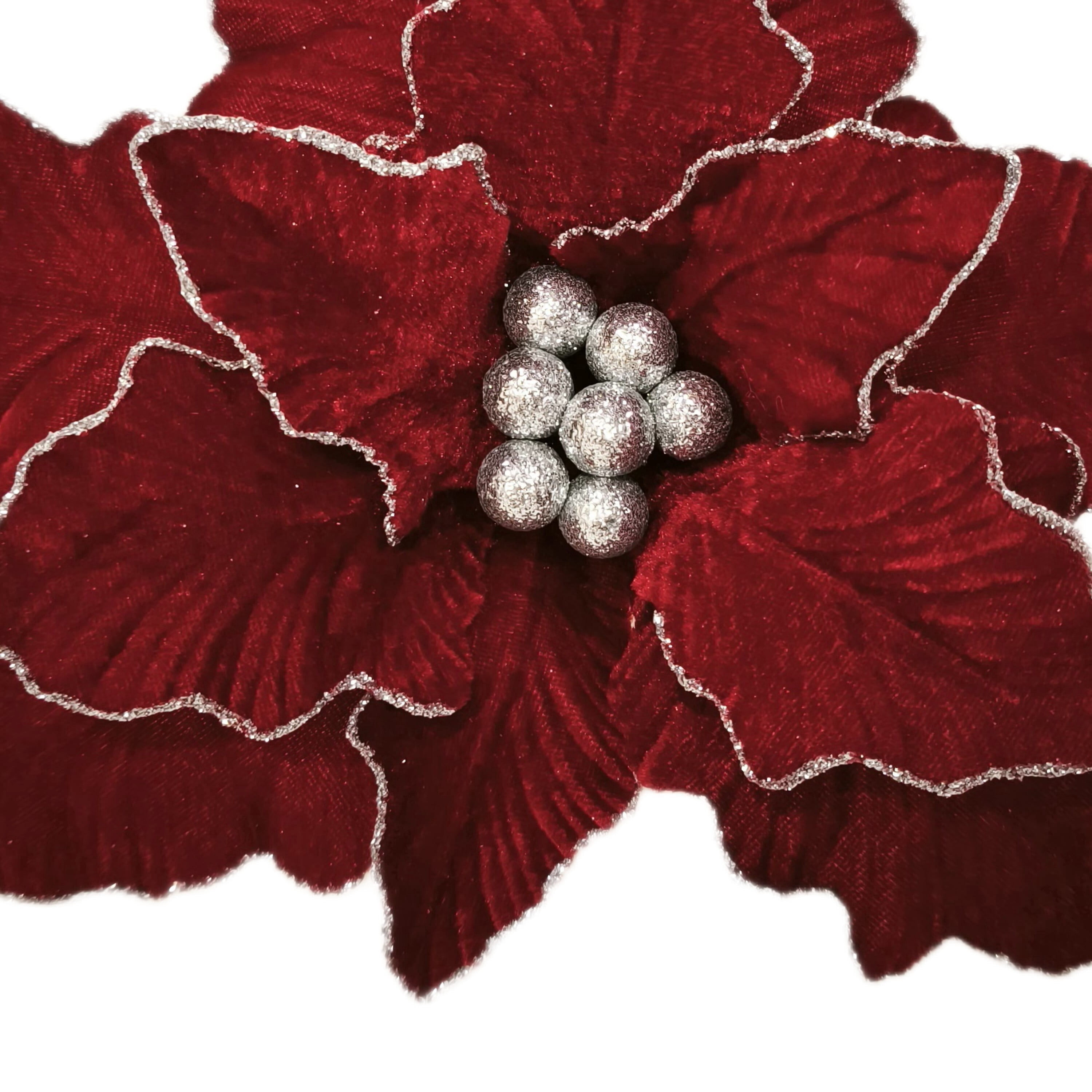 Deluxe Red and Silver Poinsettia Christmas Clip Ornament, 12", by Holiday Time
