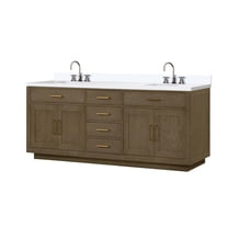 Abbey 84 in W Grey Oak Double Vanity, Cultured Marble Top and Faucet Set