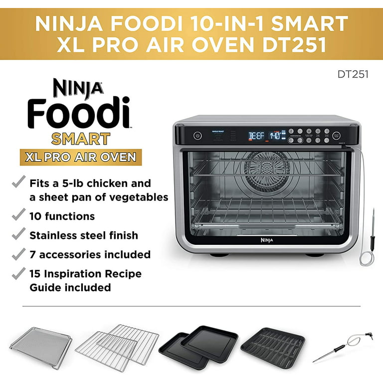  Ninja DT251 Foodi 10-in-1 Smart XL Air Fry Oven, Bake, Broil,  Toast, Roast, Digital Toaster, Thermometer, True Surround Convection up to  450°F, includes 6 trays & Recipe Guide, Silver : Everything