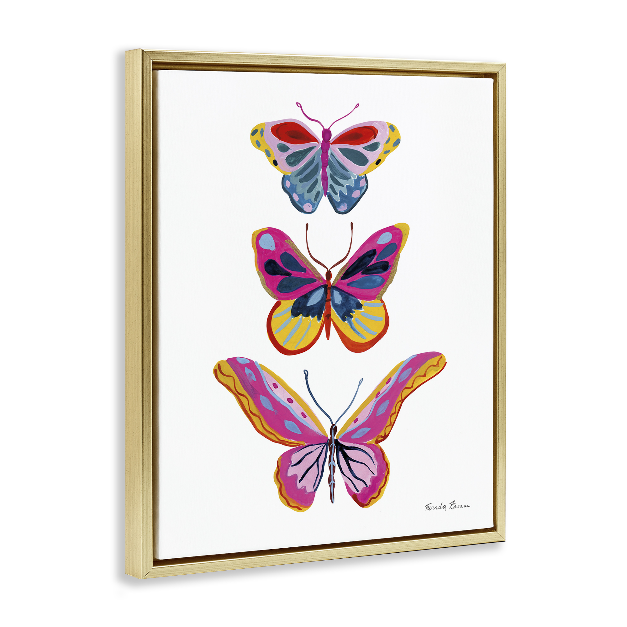 Stupell Industries Small to Large Butterflies Insects Painting Gold Floater Framed Canvas Art Print Wall Art, 25 x 31
