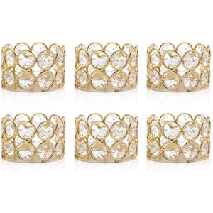 Pack of 6 Gold Crystal Tea Light Candle Holders