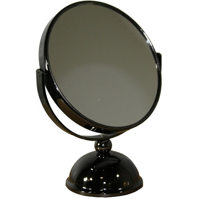 5.5" Diameter Chrome Make-Up Mirror, x5 magnification, Black finish