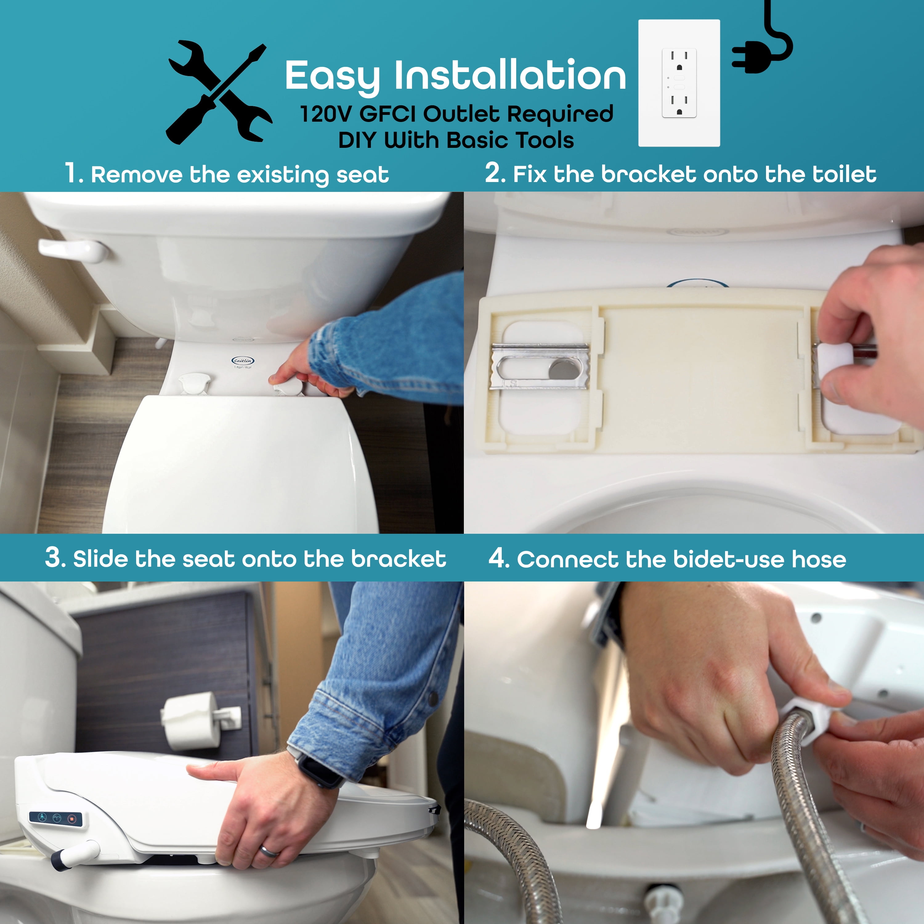 BidetMate 2000 Series Smart Heated Toilet Seat with Electric Bidet & Side Controls, with Remote, Elongated