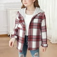 thumbnail image 2 of DHFJKG Boys Girls Hooded Plaid Jacket Long Sleeve Loose Fit Button Down Shirt Jackets For Kid 3-13 Years Old Winter Soft Outerwear, 2 of 5