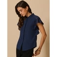 thumbnail image 2 of DARING DIVA Women's Stand Collar Ruffle Sleeve Blouse M Navy Blue, 2 of 6