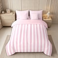 thumbnail image 3 of Meiyoeat Classic Vertical Stripe King Size Bedding 7pcs for Girls, Minimalist Linear Print King Bed in a Bag, Pink White,Pink Reversible, 3 of 6