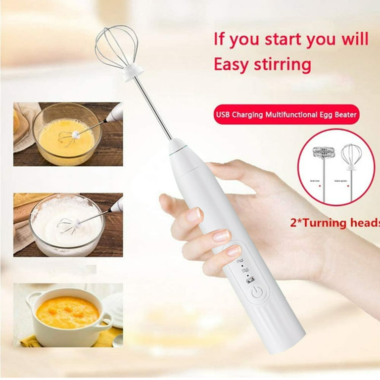 Whisk Milk Frother, Rechargeable Handheld Electric Whisk Coffee Frother  Mixer with 2 Stainless Whisks, Milk Foam Maker