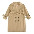 thumbnail image 7 of Girls' Long Trench Coat Double Breasted Notch Collar Casual Dress Peacoat Mid Length Jacket for Little Big Girl (14 Years, Khaki), 7 of 7