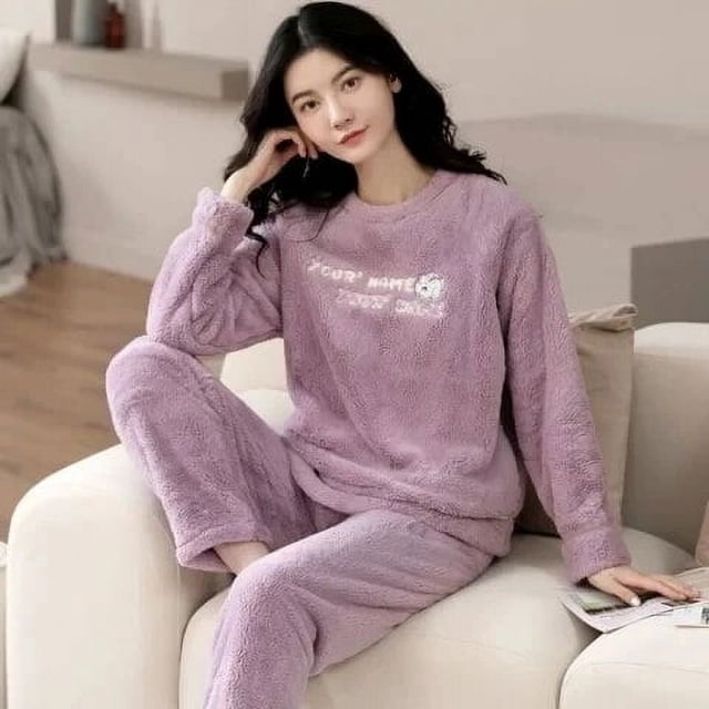 Conjuntos de pijamas de dibujos animados para mujer, ropa de dormir larga, cálida y gruesa, trajes de noche para niña, ropa de casa de lana Coral, Otoño e Invierno