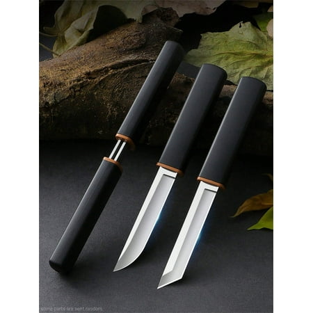 Fixed Blade Knife 1 Pair High Carbon Stainless Steel Dragon & Phoenix Design Knife with Black Handle Outdoor EDC Survival Tool (Black knife)