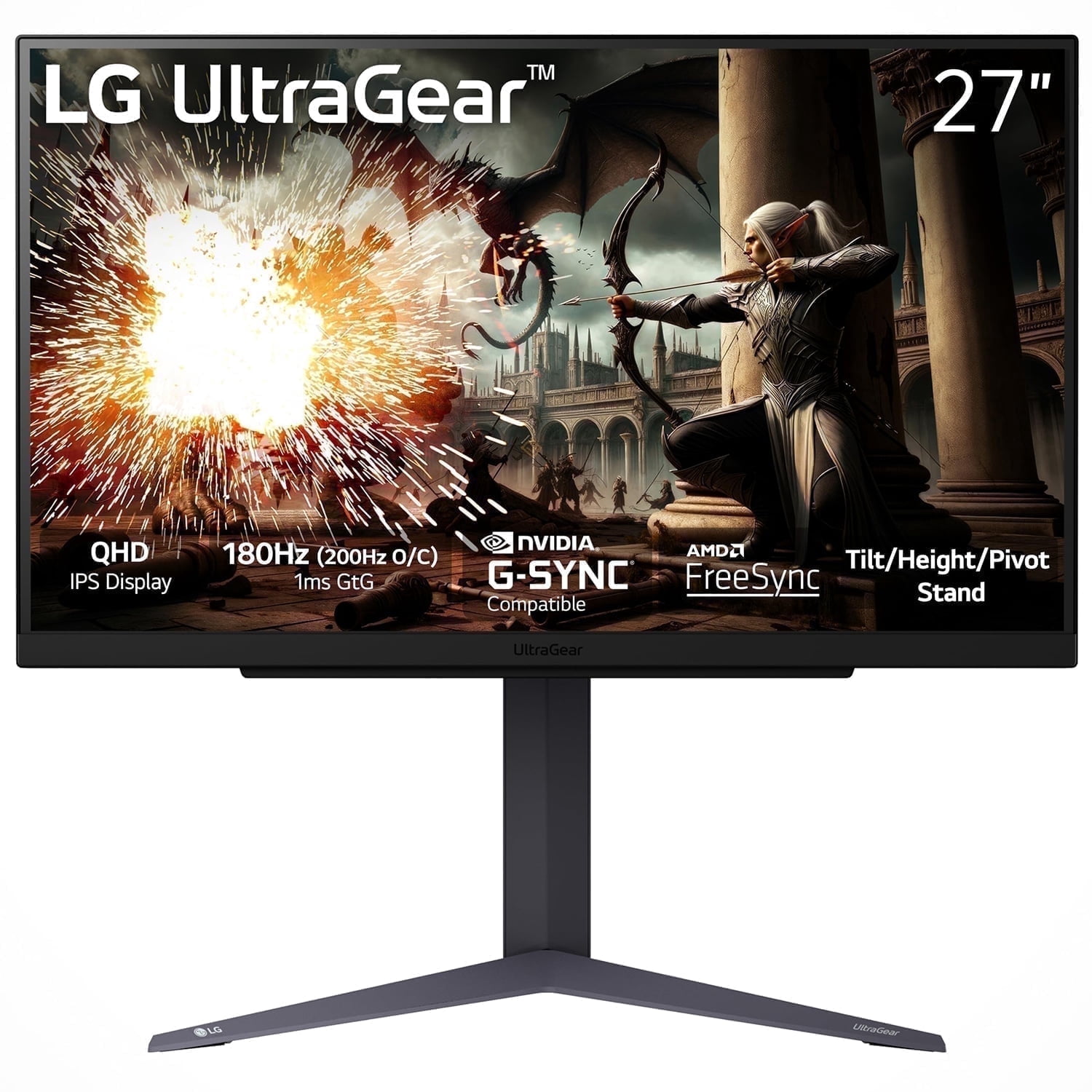 LG, Gaming Monitor, 27GS60QC-B, 27-inch QHD Curved Display