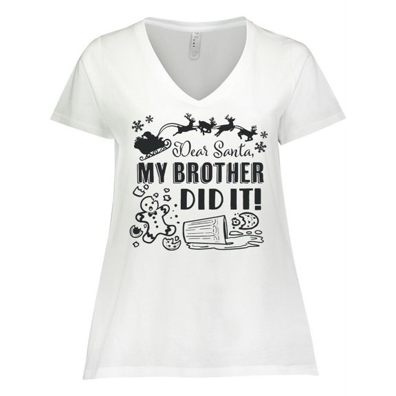 Inktastic Dear Santa, My Brother Did It Funny Christmas Women's Plus Size V-Neck T-Shirt