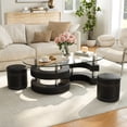 thumbnail image 3 of 3 Pieces Coffee Table Set, 0.39" Tempered Glass Top and S Shape Base, Oval Modern Coffee Table with 2 Leather Stools, Accent Coffee Table for Living Room Bedroom, 3 of 8