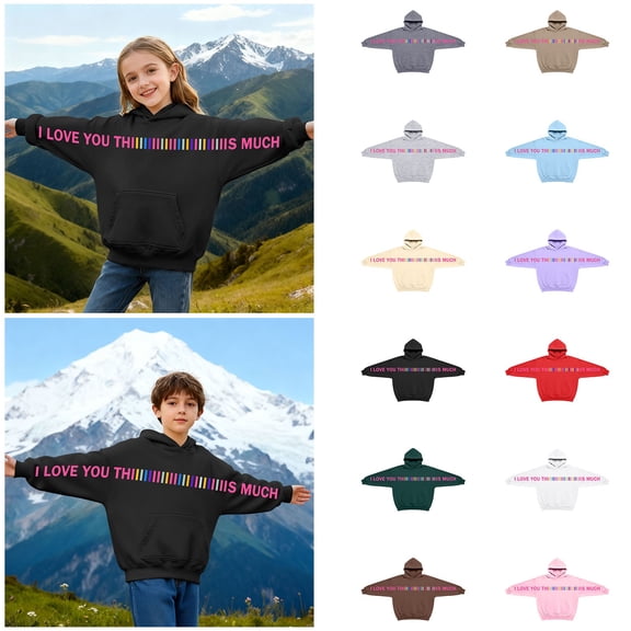 FUZHIQ Hoodies for Girls 10-12, A Wearable Hug Kids Cute Christmas Hoodies Announces "I Love You This Much" Across the Sleeves Unisex Crew Neck Cozy Pullover Sweatshirt