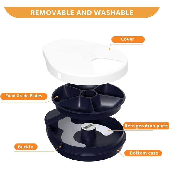 Automatic Cat Wet Food Feeder with Cooling – Semiconductor Refrigeration, 5 Compartments for 330g Each, Timer Controlled, Washable Premium Meal Trays
