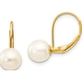 thumbnail image 1 of 14K Yellow Gold 7-8mm White Round Freshwater Cultured Pearl Leverback Earrings (17 X 7.5) Made In Canada xf266e, 1 of 5