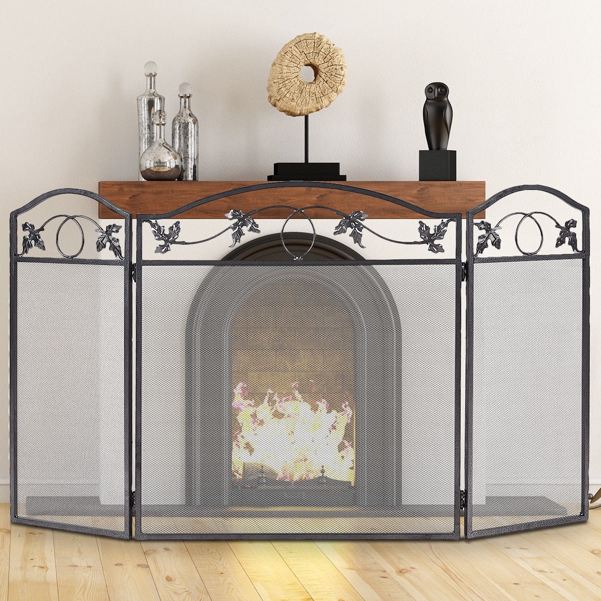 Folding Steel Fireplace Screen Doors 3 Panel Heavy Duty Home