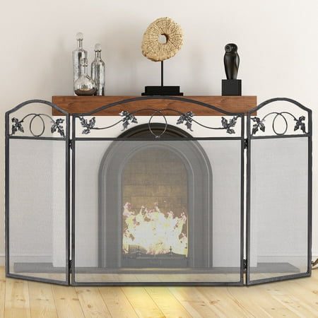 Folding Steel Fireplace Screen Doors 3 Panel Heavy Duty Home