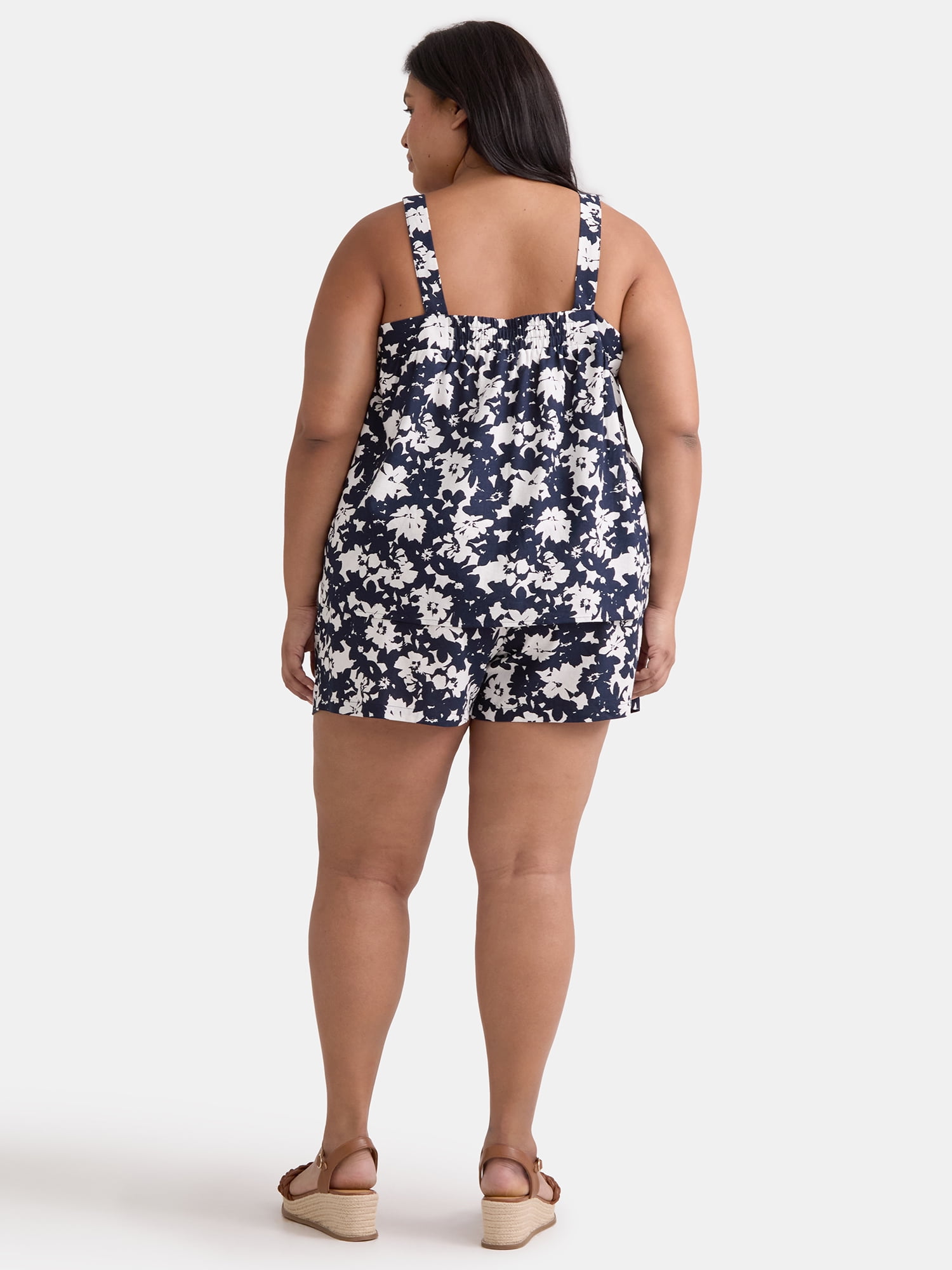 Time and Tru Women's Linen Blend Tank Top and Shorts Set, 2-Piece, Sizes XS-4X