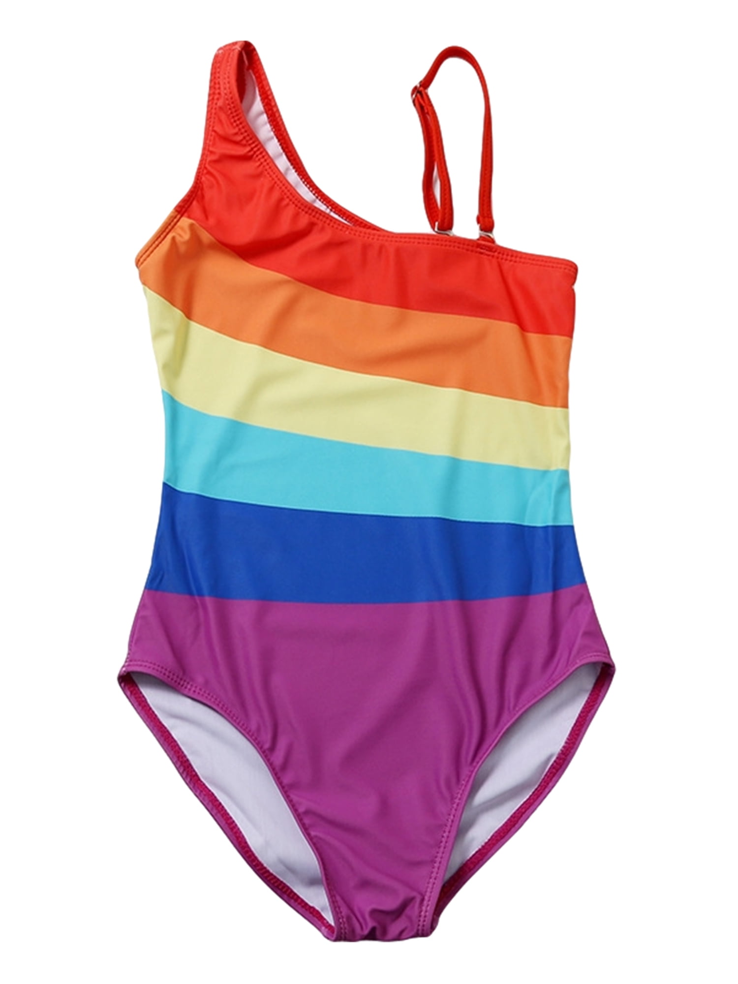 Girls Swimming Costume Two Piece Tankini Swimsuit Rainbow Stripes Bathing Suit Swimwear 