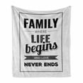 thumbnail image 1 of Family Soft Flannel Fleece Throw Blanket, Retro Calligraphy Words Family Love Never Ends Message Framework, Cozy Plush for Indoor and Outdoor Use, 60" x 80", Black Grey Grey, by Ambesonne, 1 of 6