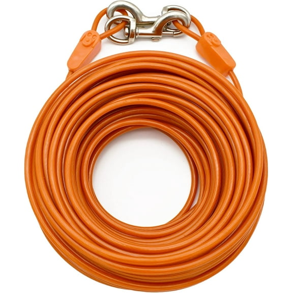 100FT Tie-Out Cables for Large Dogs - Strong, Safe, and Durable Dog Tie-Outs for up to 250 Pounds - Weather and Wear Resistant Galvanized Aircraft Cable for Outside Use