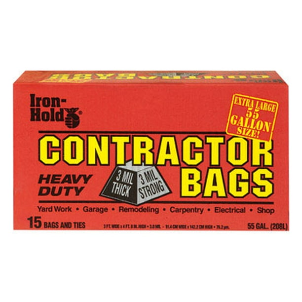 Iron Hold 55 gal. Contractor Bags Twist Tie 15 pk Case Of 4; Each
