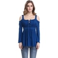 thumbnail image 2 of Women's Cold Shoulder Lace Up Casual Tunic Solid Blouse Tops, 2 of 5