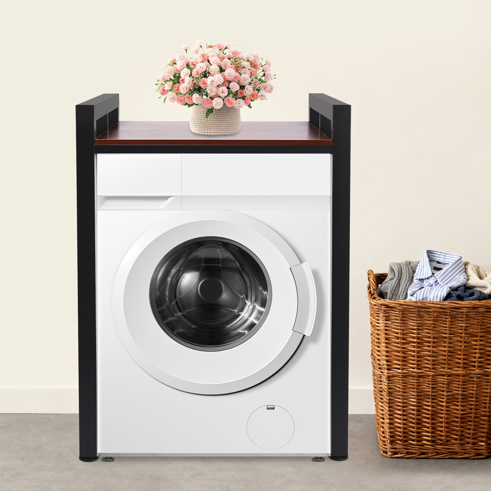 Multi-Purpose Storage Shelf, Washer Dryer Stand with Adjustable Feet, 105cm Height, Suitable for Various Home Appliances