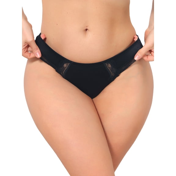 DARING DIVA Women's Lace Low Rise Bikini Underwear Breathable No Show Satin Briefs S Black