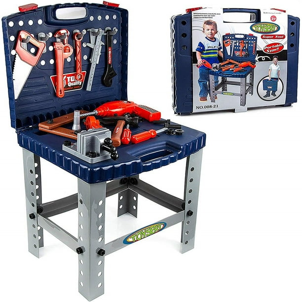 Toysery Kids Workbench Toy Tool Set - Portable or Stand-up 