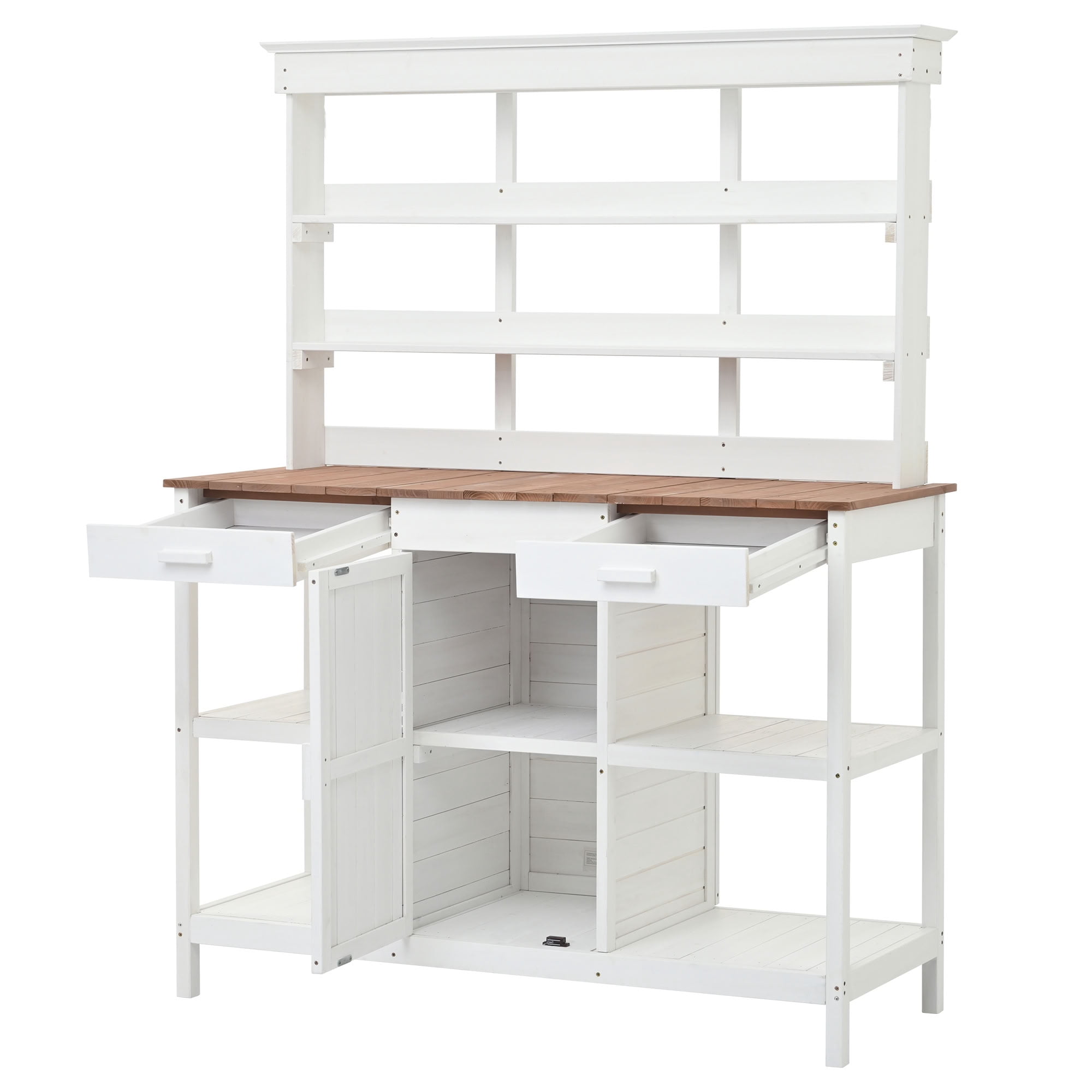 MAYEERTY 66" Tall Outdoor Wood Potting Bench, Farmhouse Garden Workstation with Counter Height Tabletop, 2 Drawers for Backyard, Mudroom, Patio