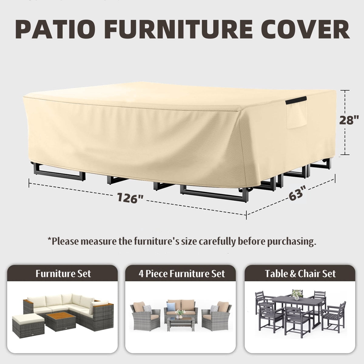 Heavy-duty Patio Furniture Covers,Waterproof Outdoor Couch Sectional Sofa Set Cover,Anti-UV Couch Cover with Beige