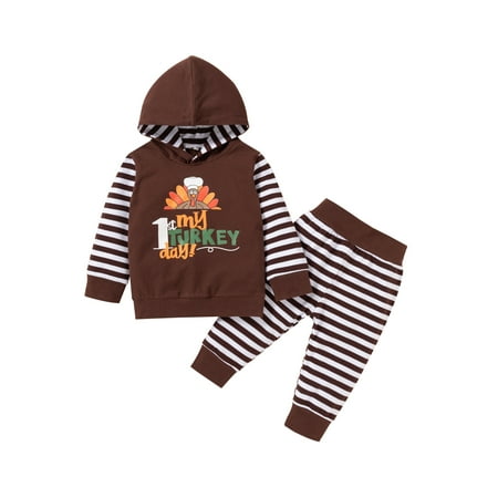 

ZIYIXIN Toddler Baby Boy Girl Thanksgiving Outfit Long Sleeve Letter Hooded Sweatshirt Top Turkey Print Pants 2Pcs Set Brown 18-24 Months