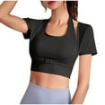 thumbnail image 5 of TKLPEHG Workout Crop Tops for Women Solid Color Slim Short Sleeve Athletic Shirts Cropped T-Shirt Yoga Gym Tops (Black,M), 5 of 6