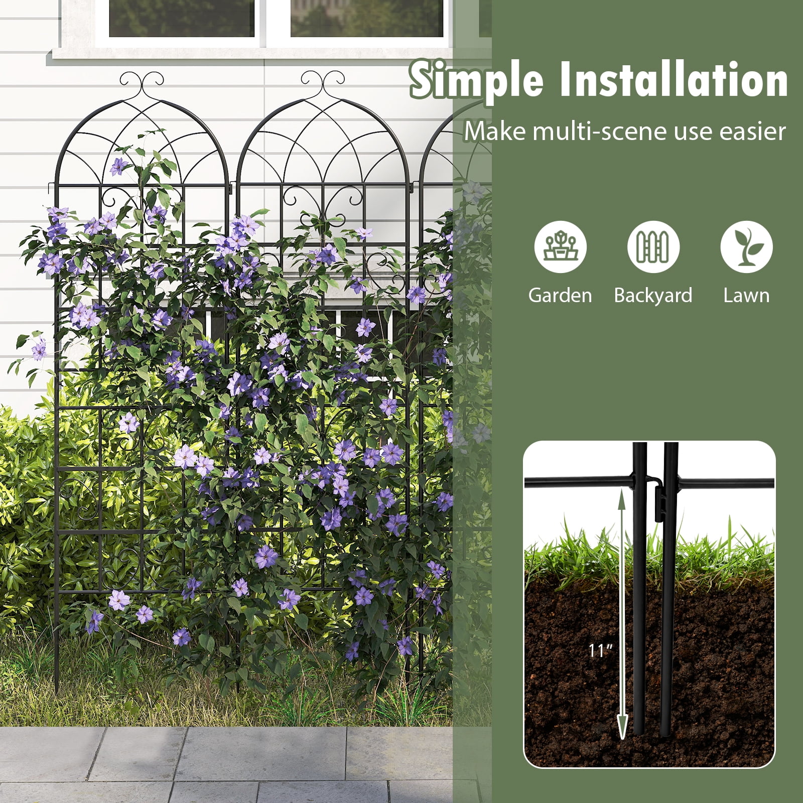 Patiojoy Metal Garden Trellis for Climbing Plants 2 Pack Fence Trellis Panels 71�� Tall Retro Style Cucumber Trellis