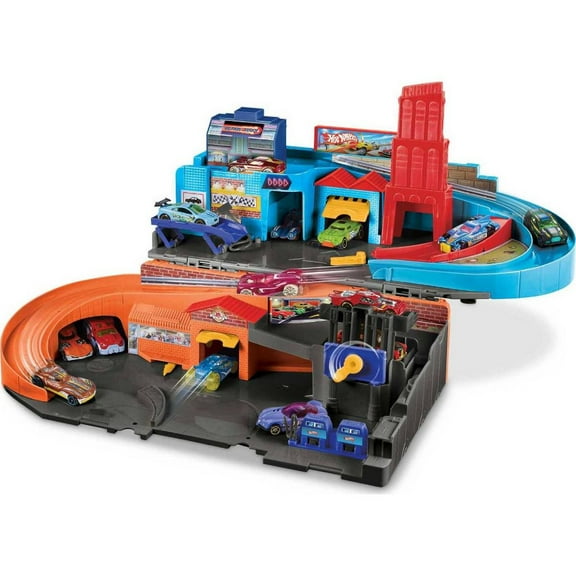 Hot Wheels Ultra Hots Sto & Go Track Set, 5 Die-Cast Cars, Ages 3 , 36" x 24" x 12", Plastic