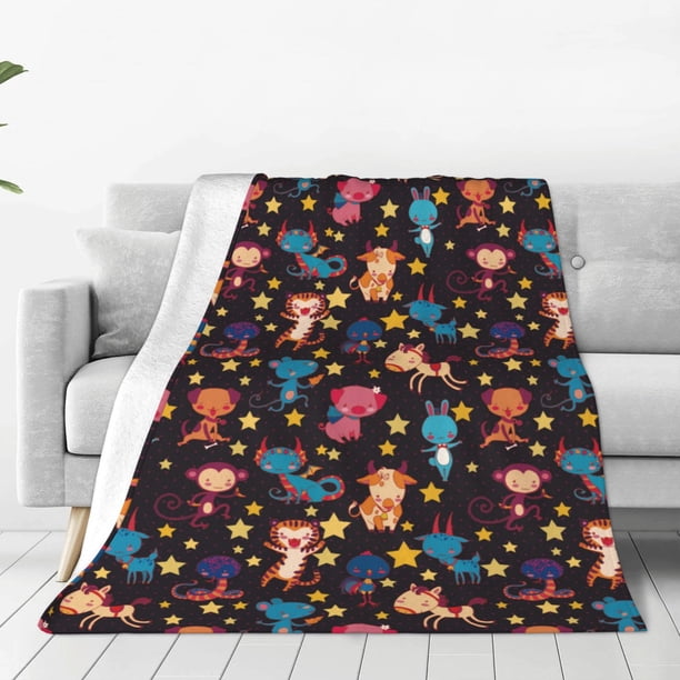 Fotbe Cute Animals Manta de Franela Acolchonada con Estampado, Súper Suave y Esponjosa, Extra Grande para Sofá, Cama, Uso Todo el Año-60"x50"