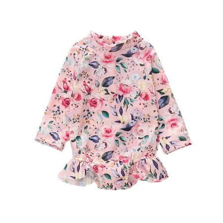 

Wassery Kids Girls Rash Guard Swimsuit Bodysuits 12M 18M 24M 3T 4T 5T Toddler Girl Swimwear Floral Print Zipper Long Sleeve Ruffles Sun Protection Bathing Suit