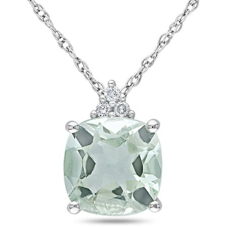 Tangelo 2 Carat T.G.W. Green Amethyst and Diamond-Accent 10kt White Gold Fashion Pendant, 17