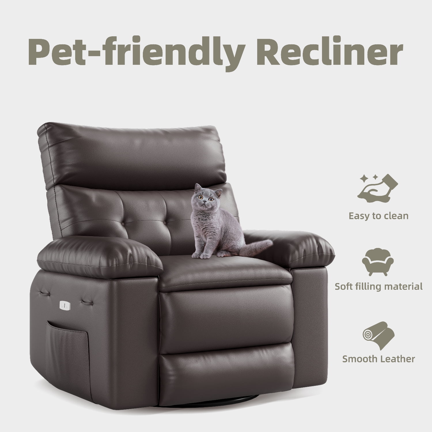 Shininglove 400LB PU Leather Recliner Chair w/Overstuffed Padding – Manual Recliner for Living Room, Bedroom | Oversized Comfort, 22" Seat