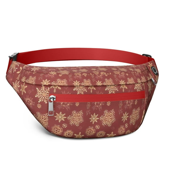 Fanny Pack Red Christmas Snowflake Pattern Waist Pack Bag,Running Cross Bag,Waterproof Large Fanny Packs for Women Men for Travel Running Hiking Cycling