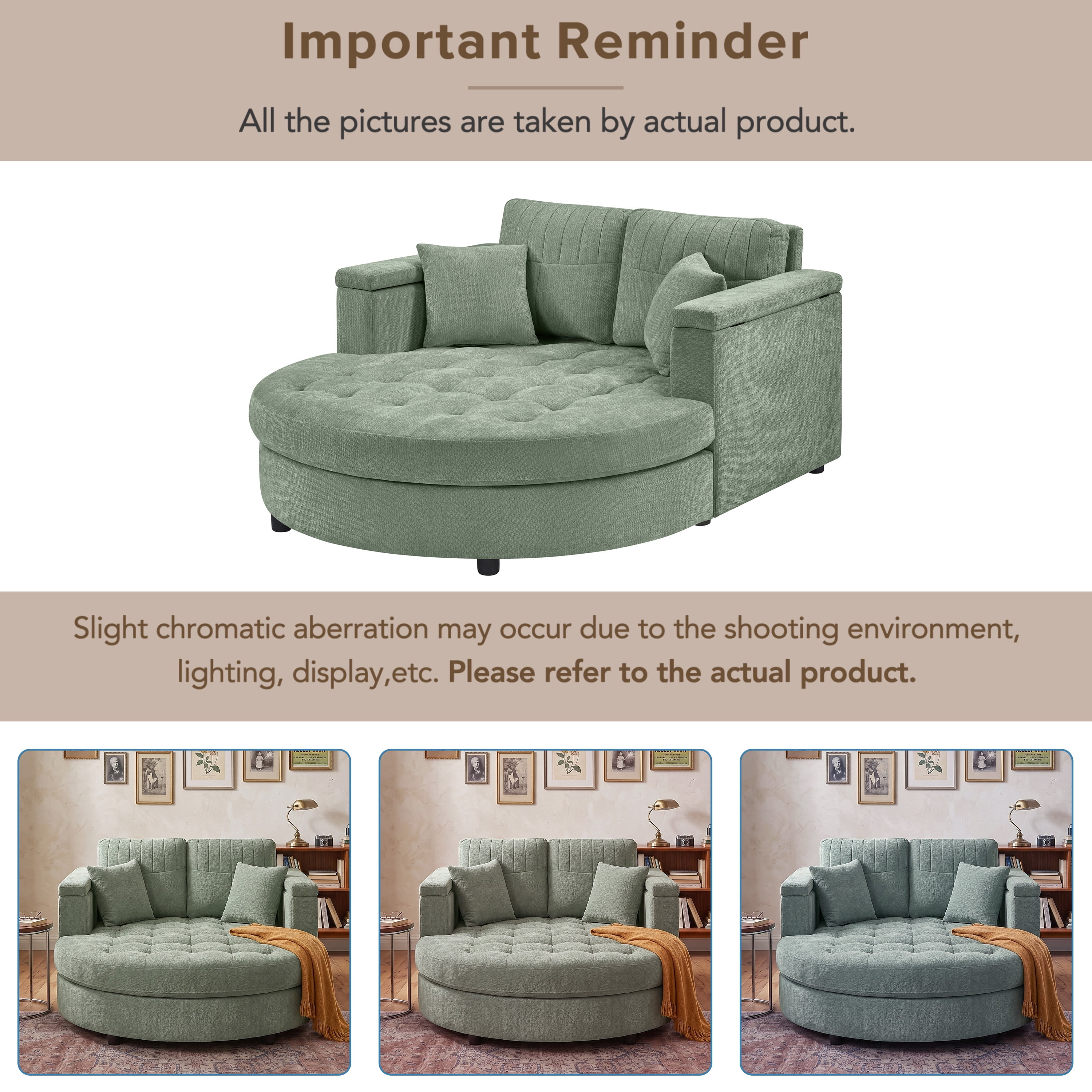 Euroco 66.9" Oversized Chaise Lounge Chair Indoor,Cloud Plush Chenille Floor Sofa Bed with Deep Seat,Storage Arms & Removable Pillows,Modern Upholstered Sofa Couch for Living Room,Green