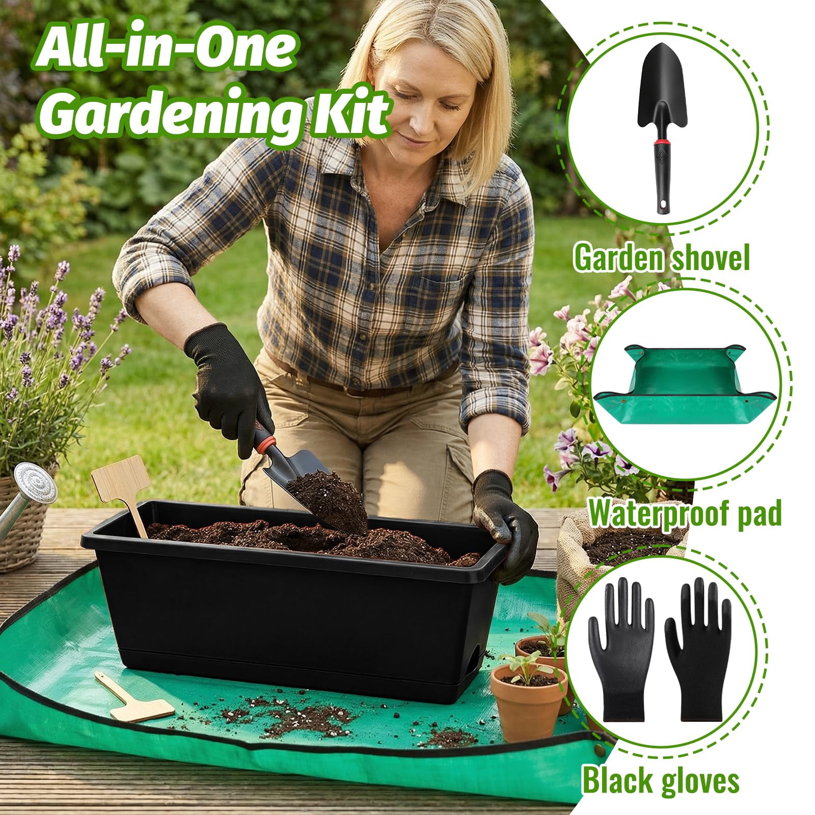Window Boxes Black 7 Pack Plastic Rectangular Planters for Indoor/Outdoor Plants